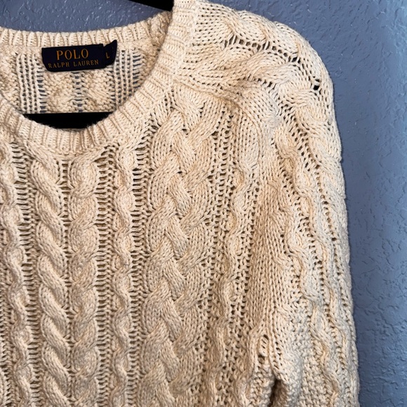 Ralph Lauren Men's Cream Cable Knit Crewneck Sweater - Picture 5 of 7